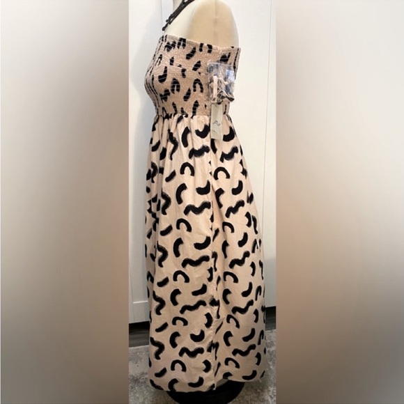 Strapless Maxi Dress Beige & Black Print With Removable Strap Sz SM NEW! - Picture 3 of 5